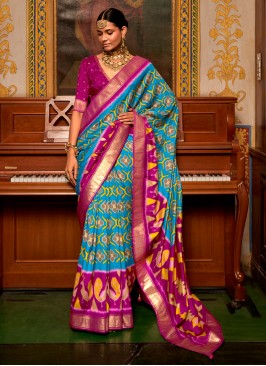 Blue and Violet Weaving Festival Classic Saree