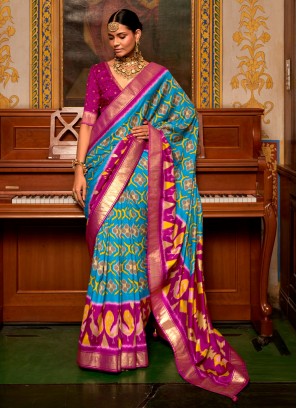 Blue and Violet Weaving Festival Classic Saree