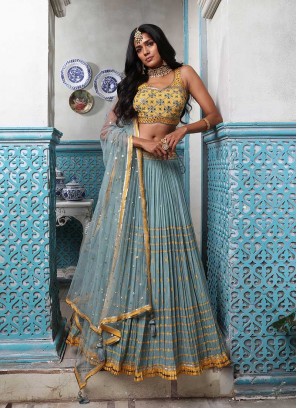 Blue And Yellow Color Chaniya Choli