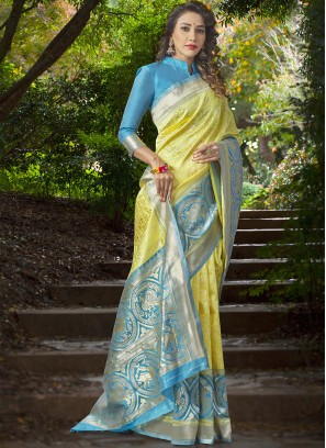 Blue and Yellow Silk Festival Designer Traditional Saree