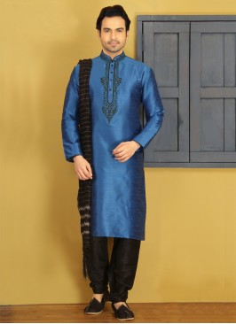 Blue Art Banarasi Silk Kurta Pajama