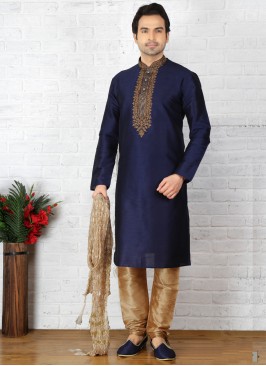 Blue Art Dupion Silk Kurta Pajama