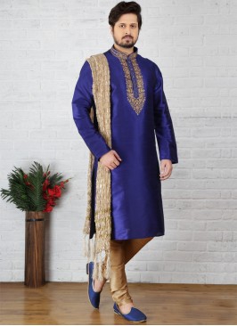 Blue Art Dupion Silk Kurta Pajama