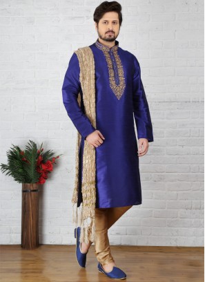 Blue Art Dupion Silk Kurta Pajama