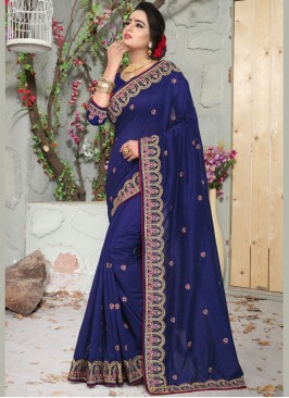 Blue Art Silk Patch Border Designer Traditional Saree