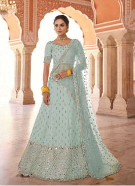 Blue Art Silk Zari Work Lehenga