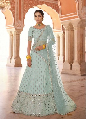 Blue Art Silk Zari Work Lehenga