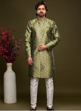 Green Banarasi Jacquard Indo Western Ensemble