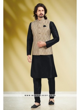 Banarasi Silk Kurta Pyjama with Digital Print Jacket Set