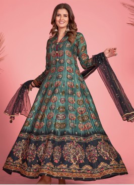 Blue Bliss Designer Grad Readymade Gown with Black Dupatta