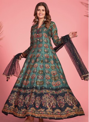 Blue Bliss Designer Grad Readymade Gown with Black Dupatta