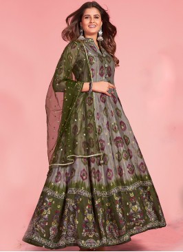 Blue Bliss Designer Grad Readymade Gown with Green Dupatta