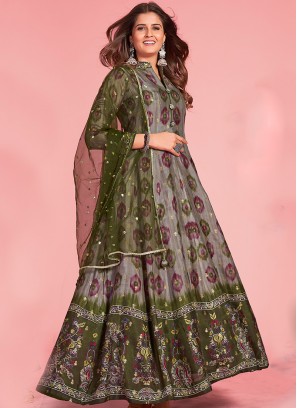 Blue Bliss Designer Grad Readymade Gown with Green Dupatta