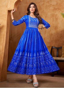 Blue Ceremonial Floor Length Kurti