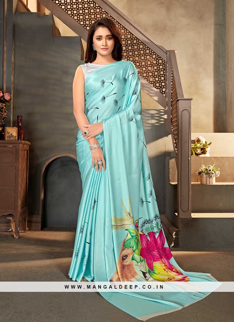 Blue Color Animal Print Saree Blue Color Animal Print Saree