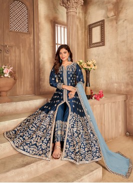 Blue Color Art Silk Anarkali Gown