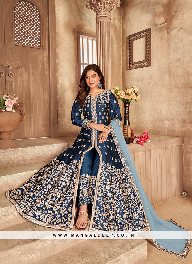Blue Color Art Silk Anarkali Gown