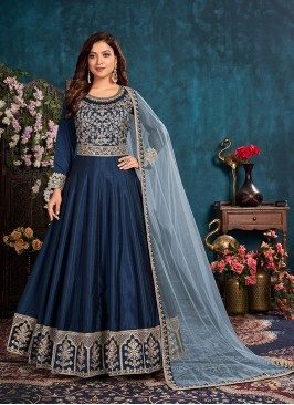 Blue Color Art Silk Embroidered Anarkali Suit