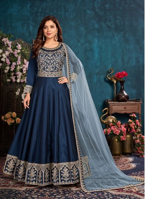 Blue Color Art Silk Embroidered Anarkali Suit