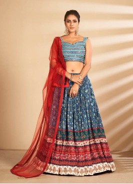 Blue Color Art Silk Embroidered Lehenga