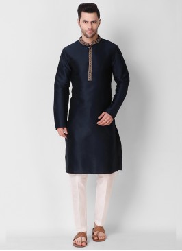 Blue Color Art Silk Fancy Mens Kurta Set