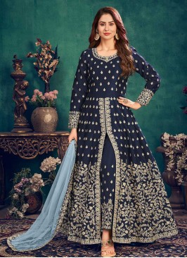 Blue Color Art Silk Floor Length Suit