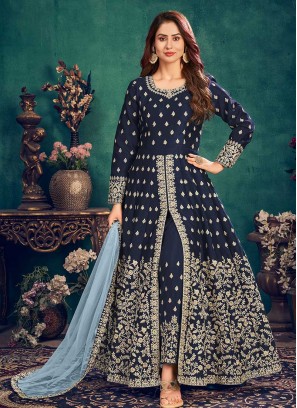 Blue Color Art Silk Floor Length Suit