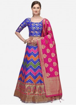 Blue Color Art Silk Woven Lehenga