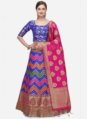 Blue Color Art Silk Woven Lehenga