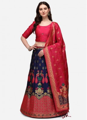 Blue Color Art Silk Woven Lehenga Choli