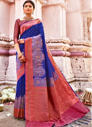 Blue Color Banarasi Silk Designer Saree