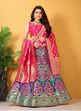 Blue Color Banarasi Silk Lehenga