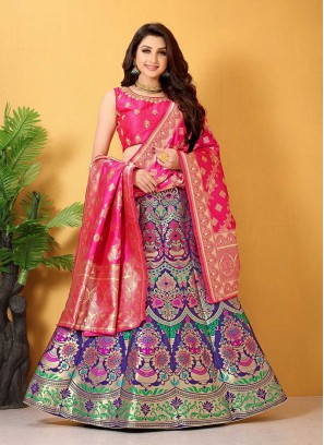 Blue Color Banarasi Silk Lehenga