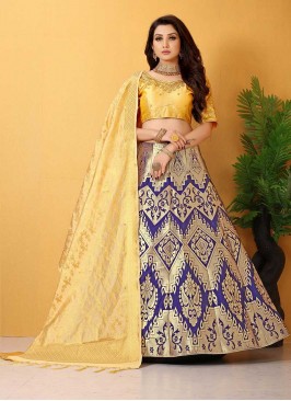 Blue Color Banarasi Silk Lehenga