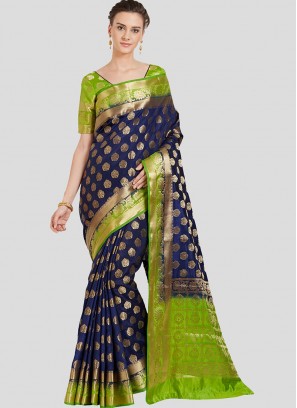 Blue Color Banarasi Silk Party Wear Saree