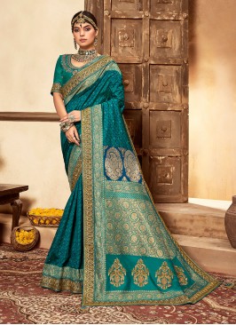 Blue Color Banarasi Silk Saree For Ladies