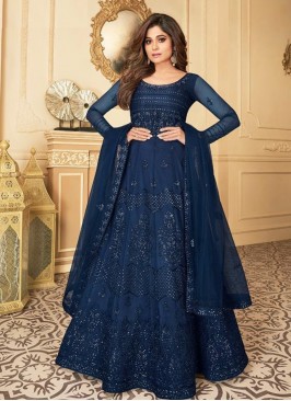 Blue Color Butterfly Net Anarkali Suit