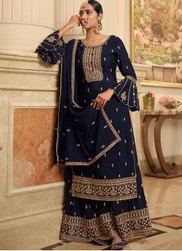 Blue Color Chiffon Plazzo Suit