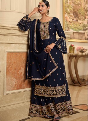 Blue Color Chiffon Plazzo Suit