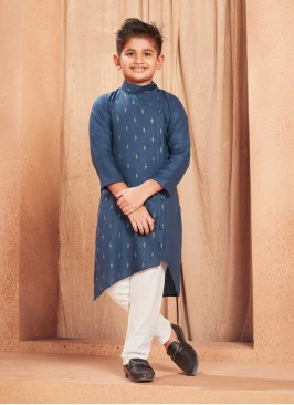 Blue Color Cotton Kids Kurta