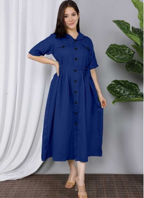 Blue Color Cotton Kurti For Daily