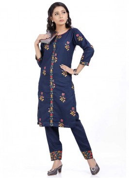 Blue Color Cotton Kurti Set