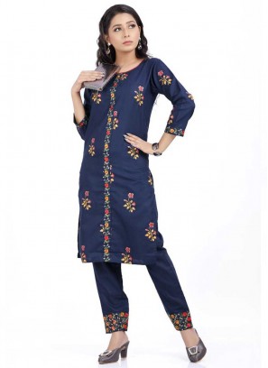 Blue Color Cotton Kurti Set