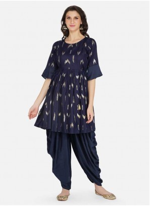 Blue Color Cotton Kurti With Bottom