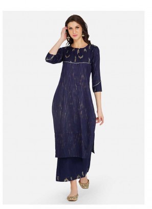 Blue Color Cotton Kurti With Bottom
