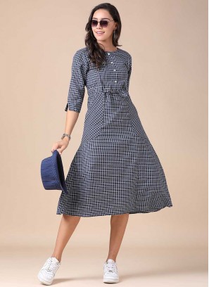 Blue Color Cotton Printed Kurti