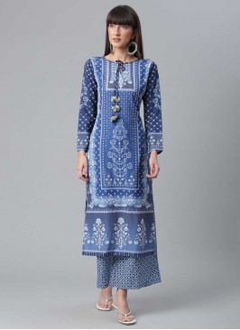 Blue Color Crepe Kurti Pant