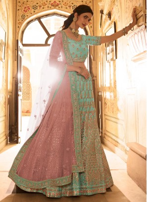 Blue Color Crepe Thread Work Lehenga