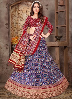 Blue Color Designer Barik Printed Lehenga