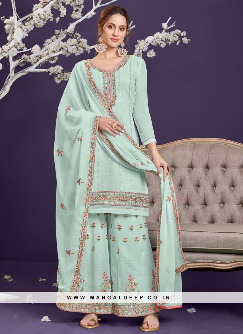 Jacquard pakistani suit in Navy blue colour 17024